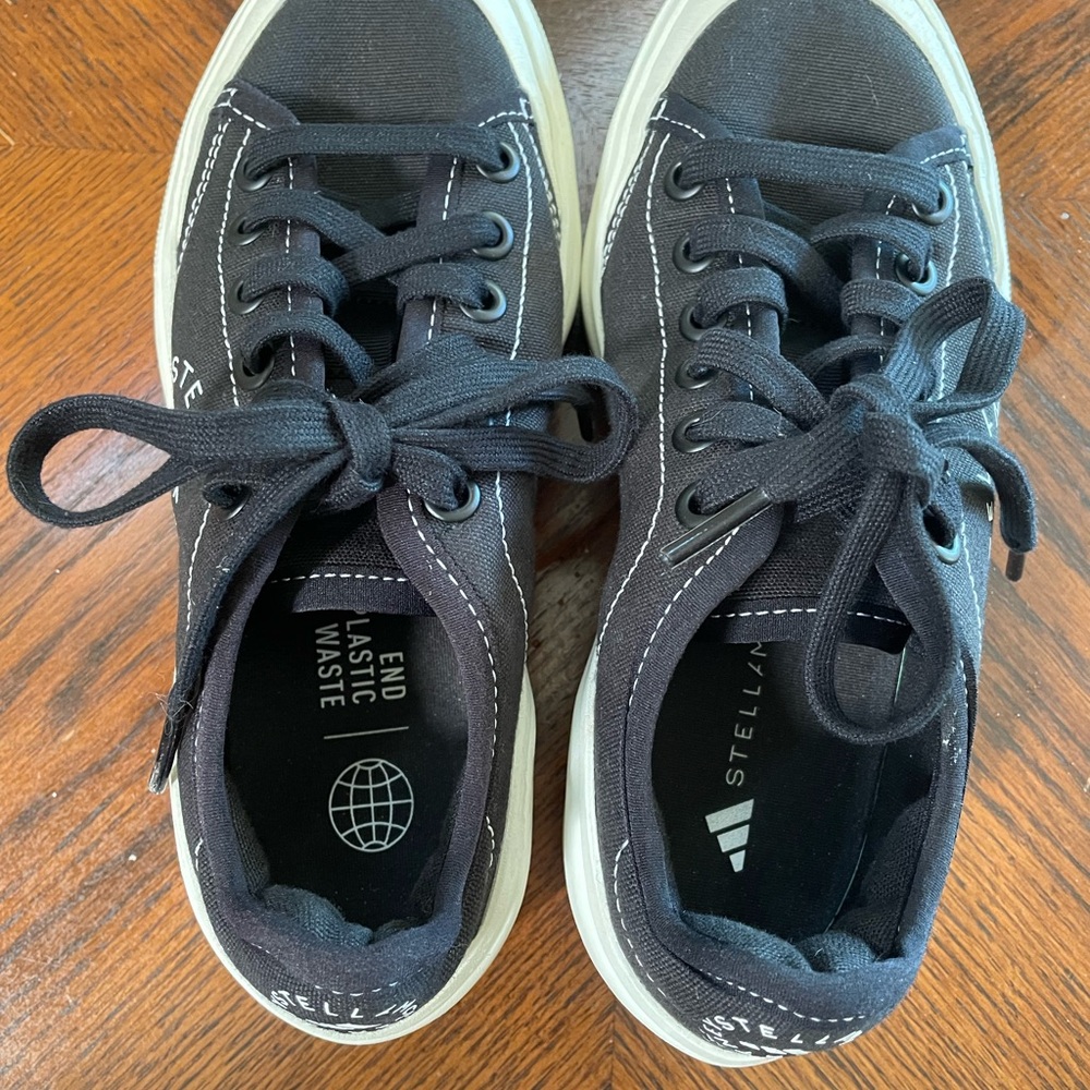 Stella McCartney Black Canvas Sneakers with Ivory Sole